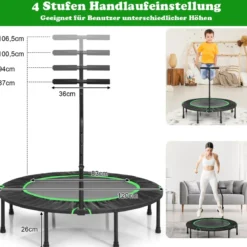 Ø120 cm Faltbares Trampolin Fitness-Trampolin mit verstellbarem Griff Grün + Schwarz