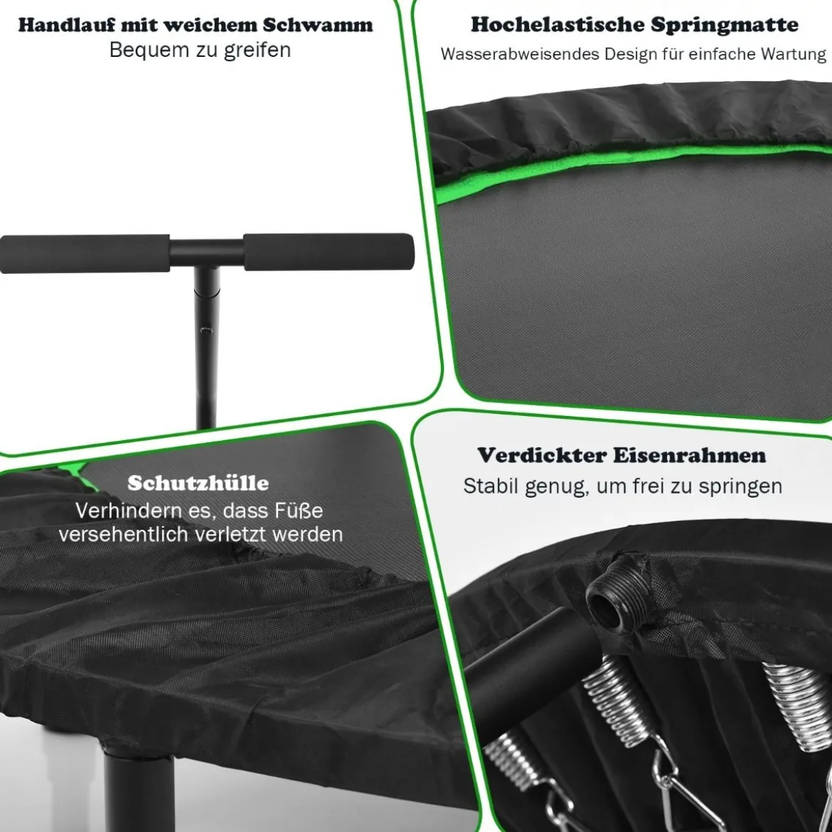 Ø120 cm Faltbares Trampolin Fitness-Trampolin mit verstellbarem Griff Grün + Schwarz