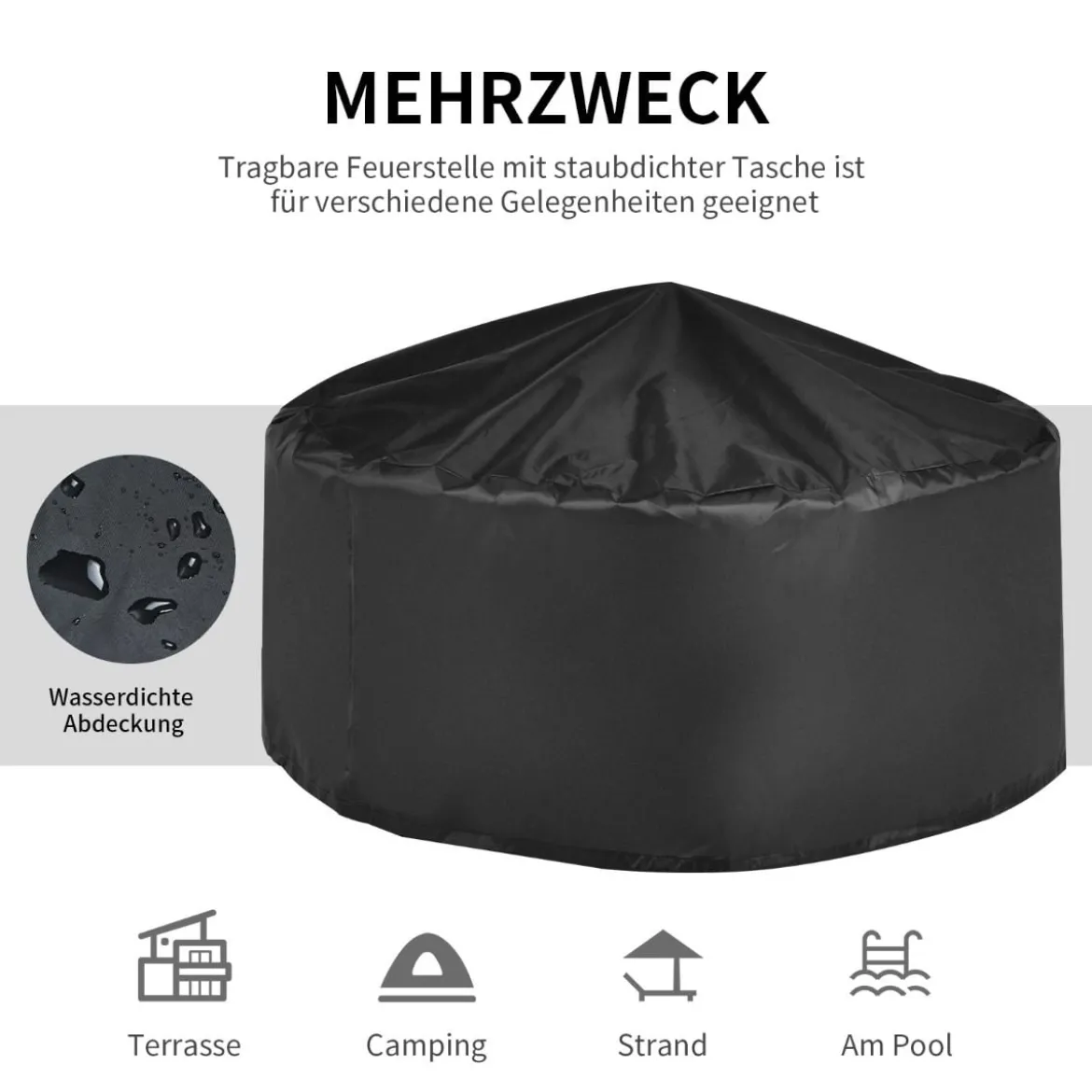 φ 81 cm Feuerschale mit Grillrost & Funkenschutz & Schürhaken Feuerstelle Feuerkorb Schwarz