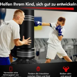 170cm Freistehender Boxsack Schwerer Boxsack mit Standfuß für Erwachsene Jugendliche und Kinder Schwarz
