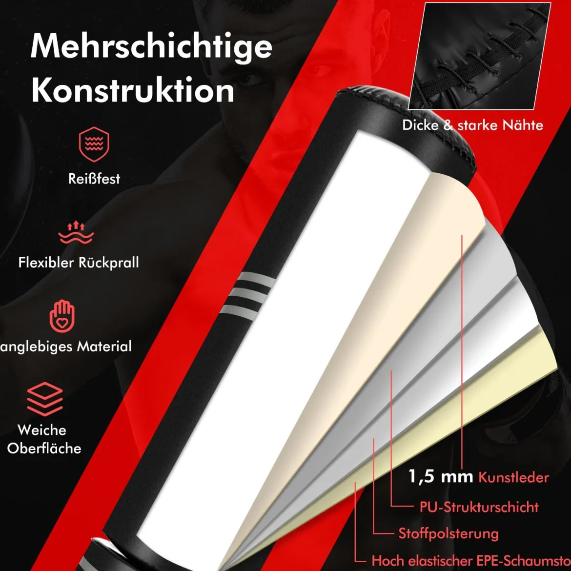170cm Freistehender Boxsack Schwerer Boxsack mit Standfuß für Erwachsene Jugendliche und Kinder Schwarz