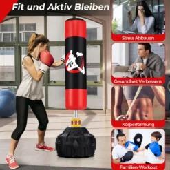 178 cm Freistehender Boxsack Standboxsack mit Befüllbarem Saugfuß MMA Kickboxsack Punching Ball