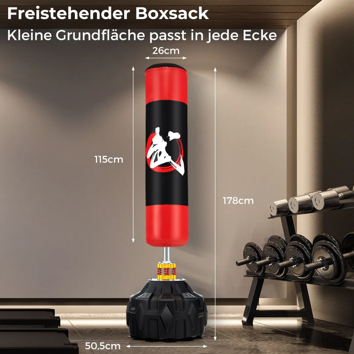 178 cm Freistehender Boxsack Standboxsack mit Befüllbarem Saugfuß MMA Kickboxsack Punching Ball