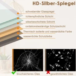 155 cm Ganzkörperspiegel mit Goldenem Alurahmen & Explosionssicherer Folie Standspiegel