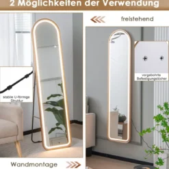 155 cm Ganzkörperspiegel mit Goldenem Alurahmen & Explosionssicherer Folie Standspiegel