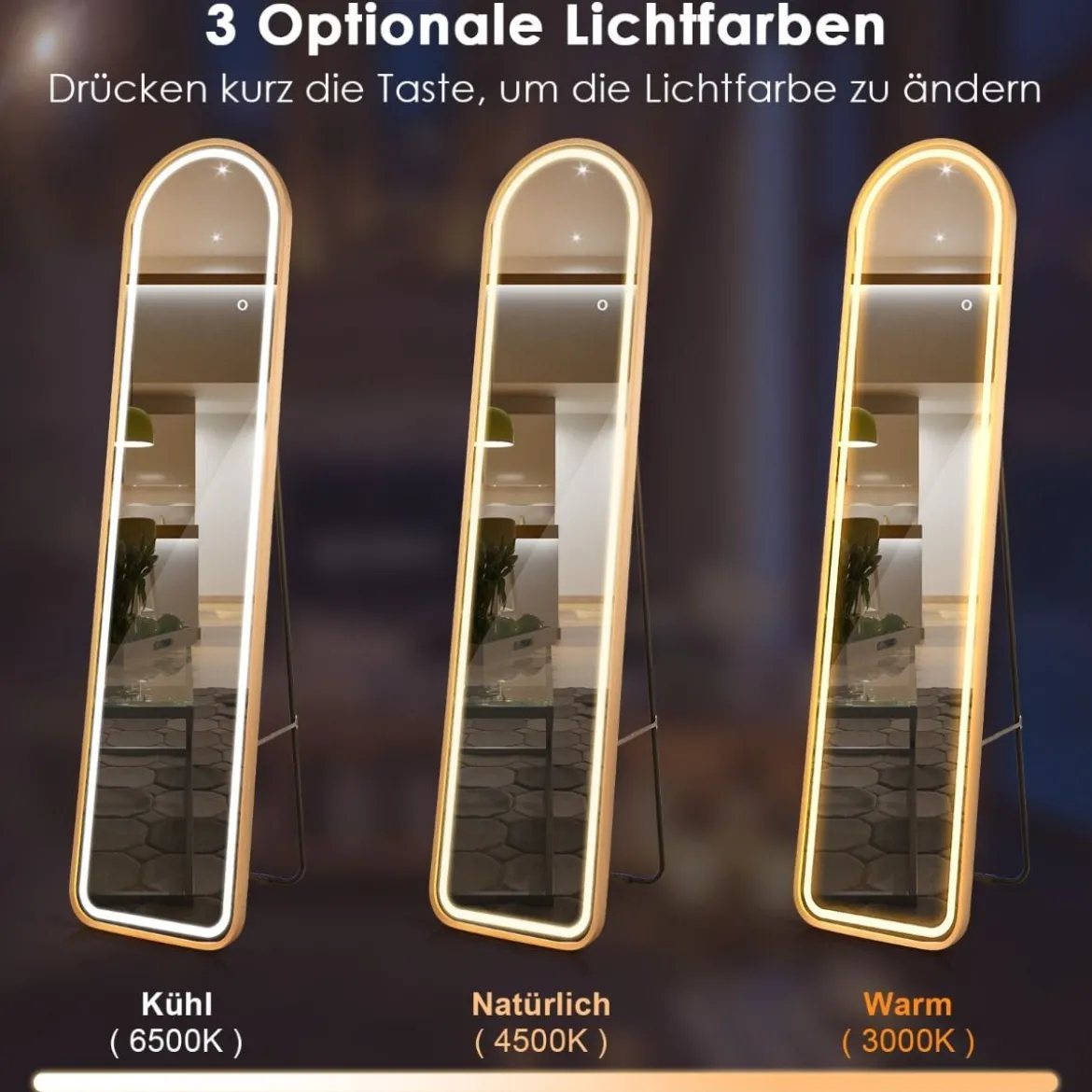 155 cm Ganzkörperspiegel mit Goldenem Alurahmen & Explosionssicherer Folie Standspiegel