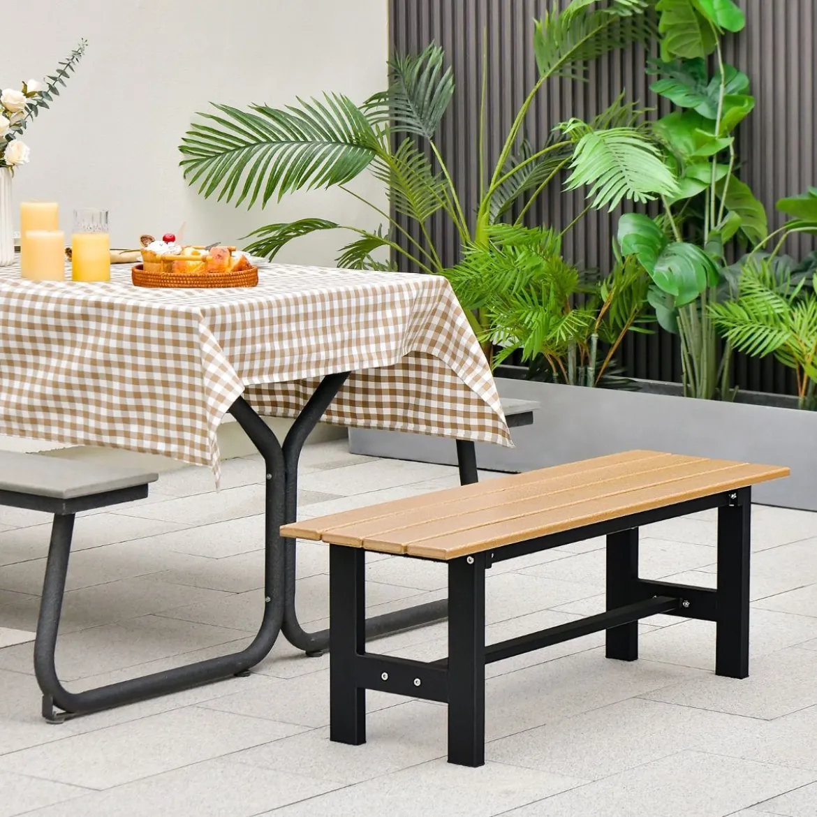 120 cm Gartenbank 2-Sitzer Sitzbank bis 300kg Belastbar Allwetter-Parkbank aus HDPE Braun