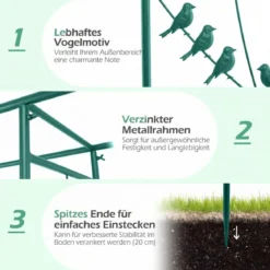 213 cm Gartenlauben-Futterstation robuster Gartenbogen mit Wasserschale Gittertablett Fettfutterspender Grün