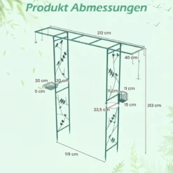 213 cm Gartenlauben-Futterstation robuster Gartenbogen mit Wasserschale Gittertablett Fettfutterspender Grün