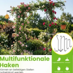 213 cm Gartenlauben-Futterstation robuster Gartenbogen mit Wasserschale Gittertablett Fettfutterspender Schwarz