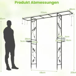 213 cm Gartenlauben-Futterstation robuster Gartenbogen mit Wasserschale Gittertablett Fettfutterspender Schwarz