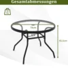 Ø 70 cm Gartentisch mit Schirmloch & Glasplatte Outdoor Beistelltisch Runder Kaffeetisch Balkontisch