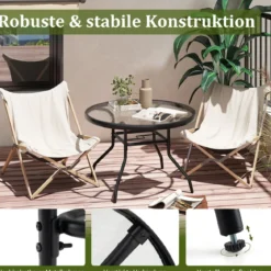 Ø 70 cm Gartentisch mit Schirmloch & Glasplatte Outdoor Beistelltisch Runder Kaffeetisch Balkontisch