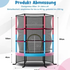 Ø165cm Gartentrampolin mit Sicherheitsnetz Trampolin bis 135KG Belastbar Farben Wählbar