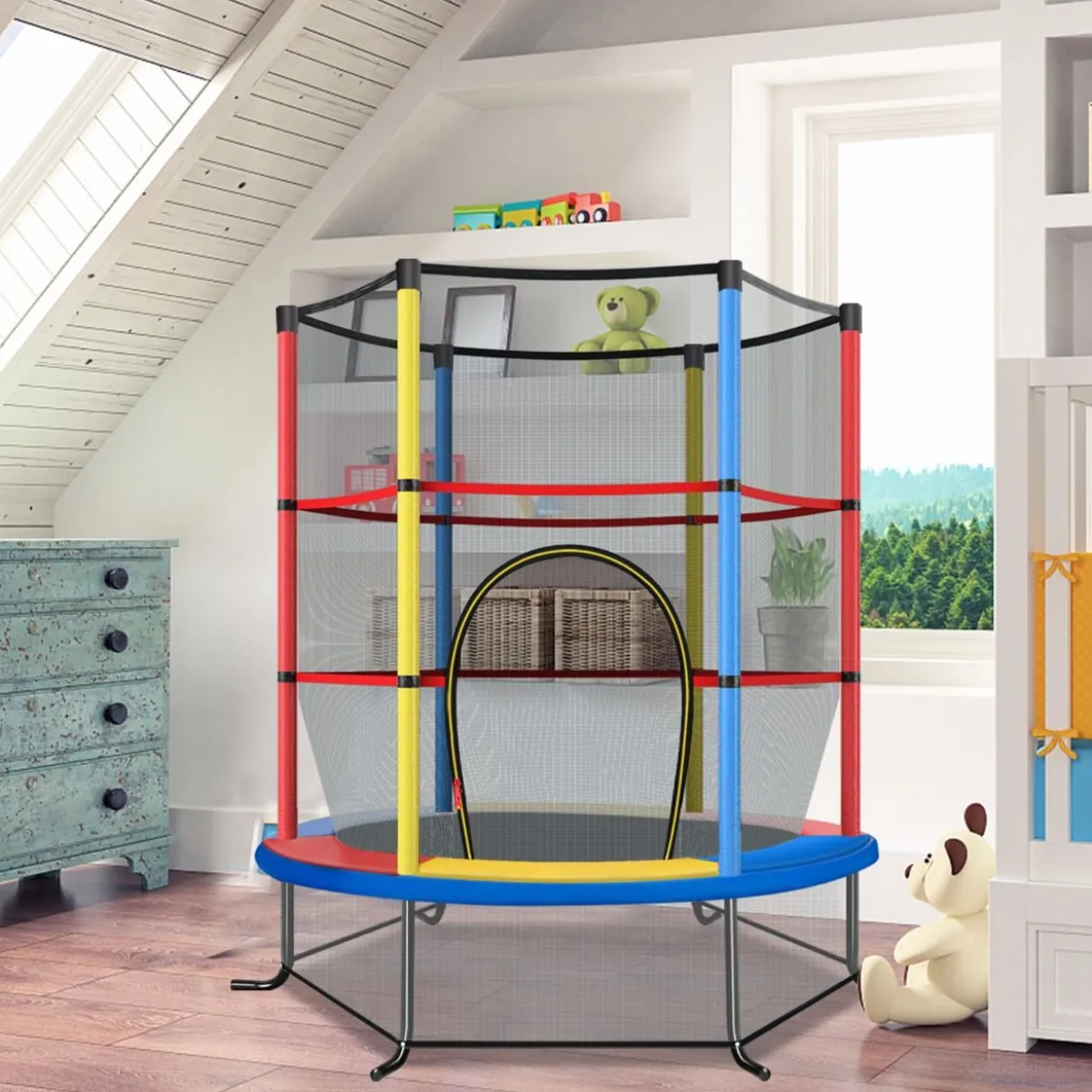 Ø165cm Gartentrampolin mit Sicherheitsnetz Trampolin bis 135KG Belastbar für Kinder ab 3 Jahre