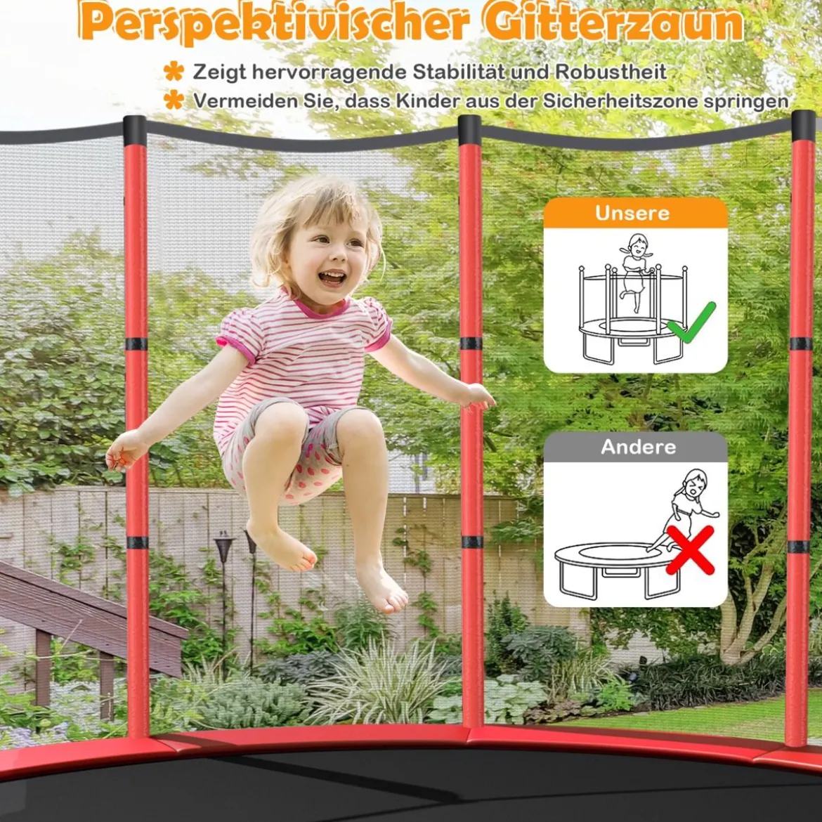 Ø165cm Gartentrampolin mit Sicherheitsnetz Trampolin bis 135KG Belastbar für Kinder ab 3 Jahre
