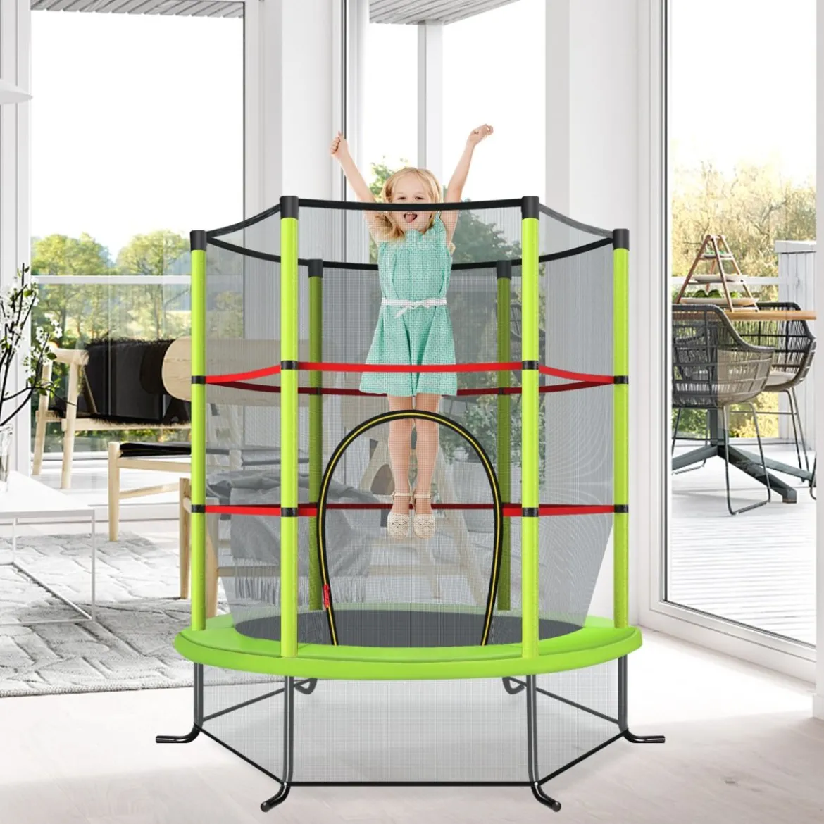 Ø165cm Gartentrampolin mit Sicherheitsnetz Trampolin bis 135KG Belastbar für Kinder ab 3 Jahre