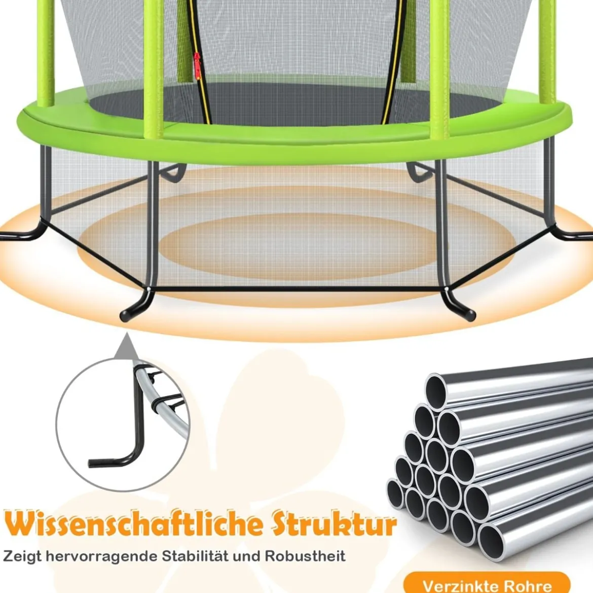 Ø165cm Gartentrampolin mit Sicherheitsnetz Trampolin bis 135KG Belastbar für Kinder ab 3 Jahre