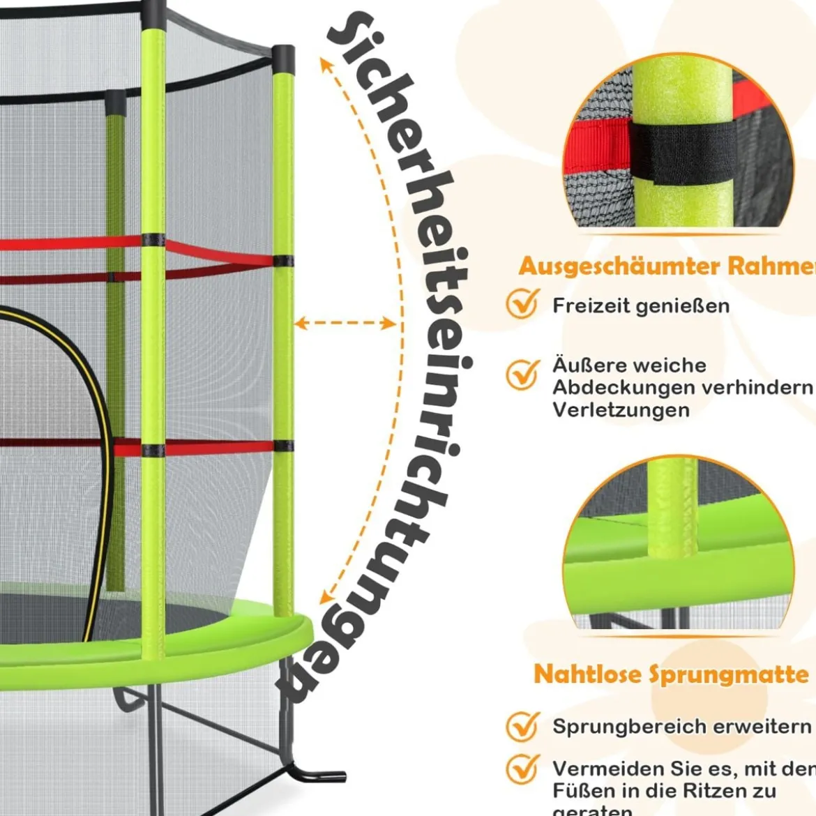 Ø165cm Gartentrampolin mit Sicherheitsnetz Trampolin bis 135KG Belastbar für Kinder ab 3 Jahre
