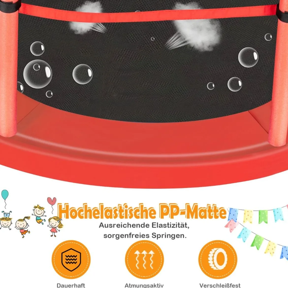 Ø165cm Gartentrampolin mit Sicherheitsnetz Trampolin bis 135KG Belastbar für Kinder ab 3 Jahre