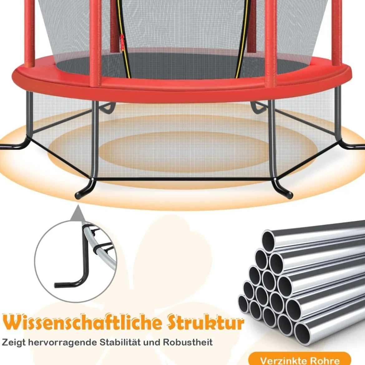 Ø165cm Gartentrampolin mit Sicherheitsnetz Trampolin bis 135KG Belastbar für Kinder ab 3 Jahre