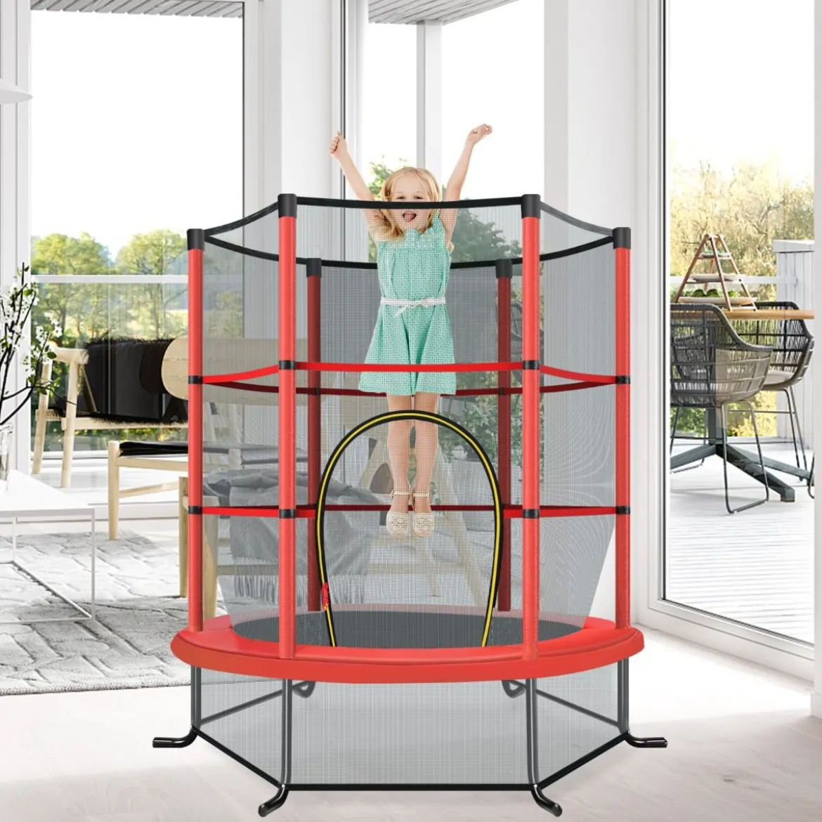 Ø165cm Gartentrampolin mit Sicherheitsnetz Trampolin bis 135KG Belastbar für Kinder ab 3 Jahre