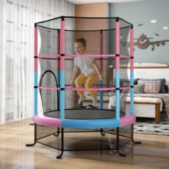 Ø165cm Gartentrampolin mit Sicherheitsnetz Trampolin bis 135KG Belastbar für Kinder ab 3 Jahre