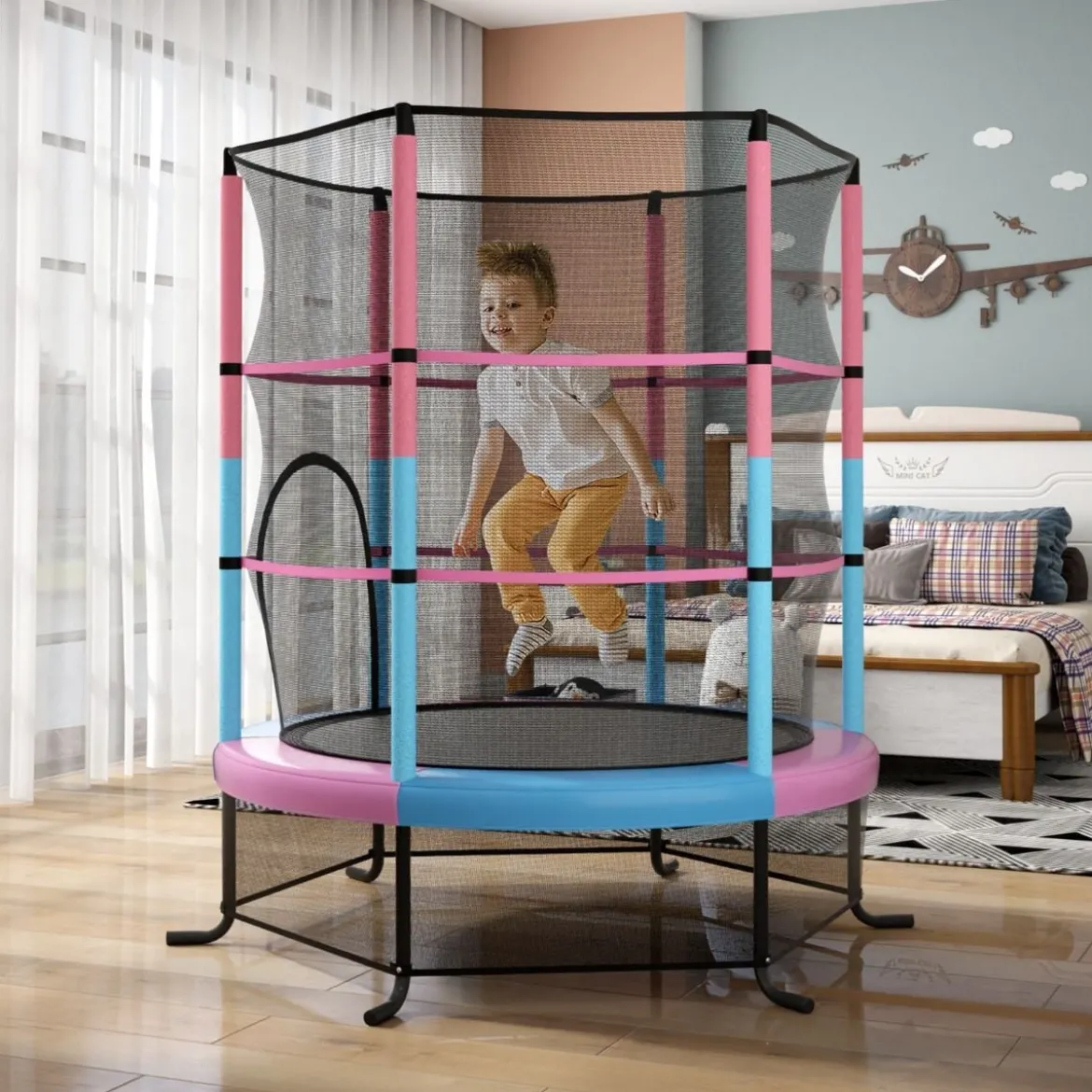 Ø165cm Gartentrampolin mit Sicherheitsnetz Trampolin bis 135KG Belastbar für Kinder ab 3 Jahre