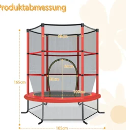 Ø165cm Gartentrampolin mit Sicherheitsnetz Trampolin bis 135KG Belastbar für Kinder ab 3 Jahre
