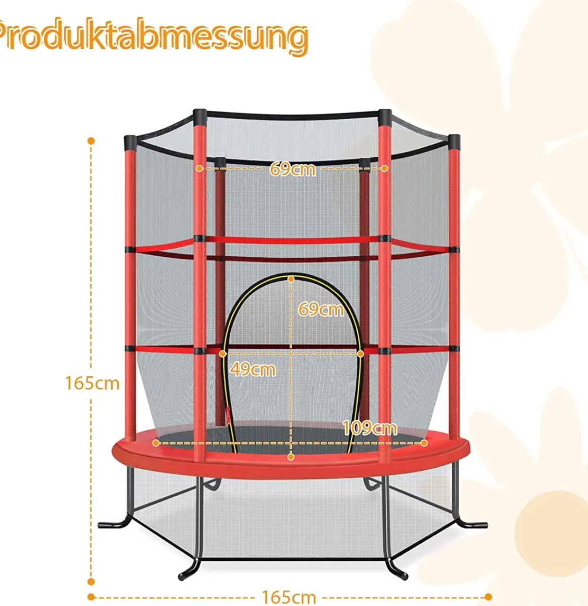 Ø165cm Gartentrampolin mit Sicherheitsnetz Trampolin bis 135KG Belastbar für Kinder ab 3 Jahre