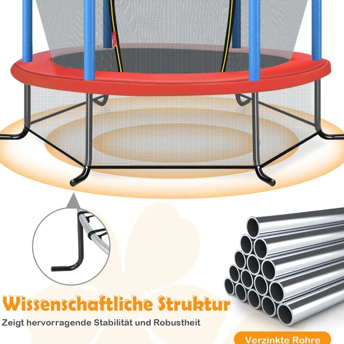 Ø165cm Gartentrampolin mit Sicherheitsnetz Trampolin bis 135KG Belastbar für Kinder ab 3 Jahre