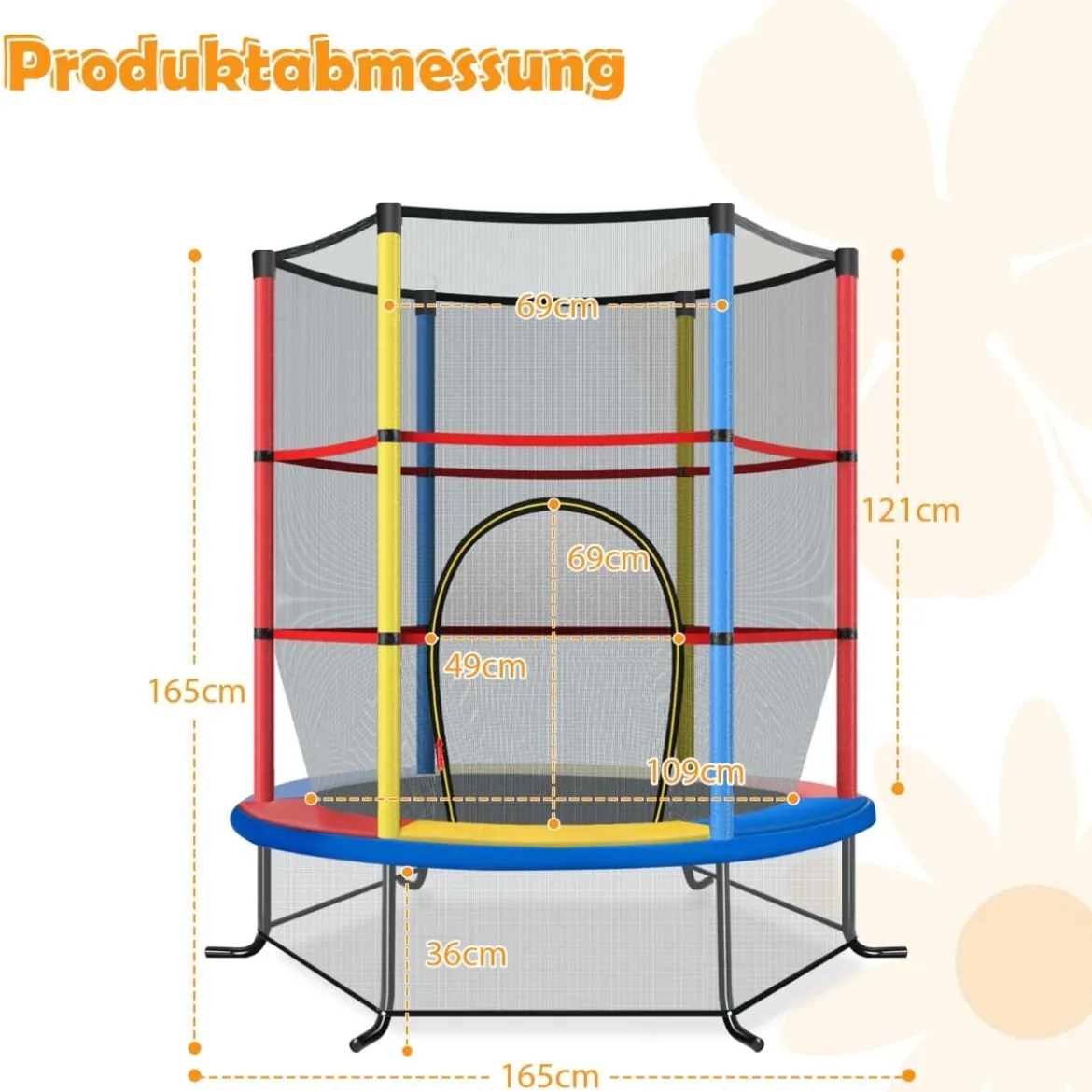 Ø165cm Gartentrampolin mit Sicherheitsnetz Trampolin bis 135KG Belastbar für Kinder ab 3 Jahre