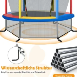 Ø165cm Gartentrampolin mit Sicherheitsnetz Trampolin bis 135KG Belastbar für Kinder ab 3 Jahre