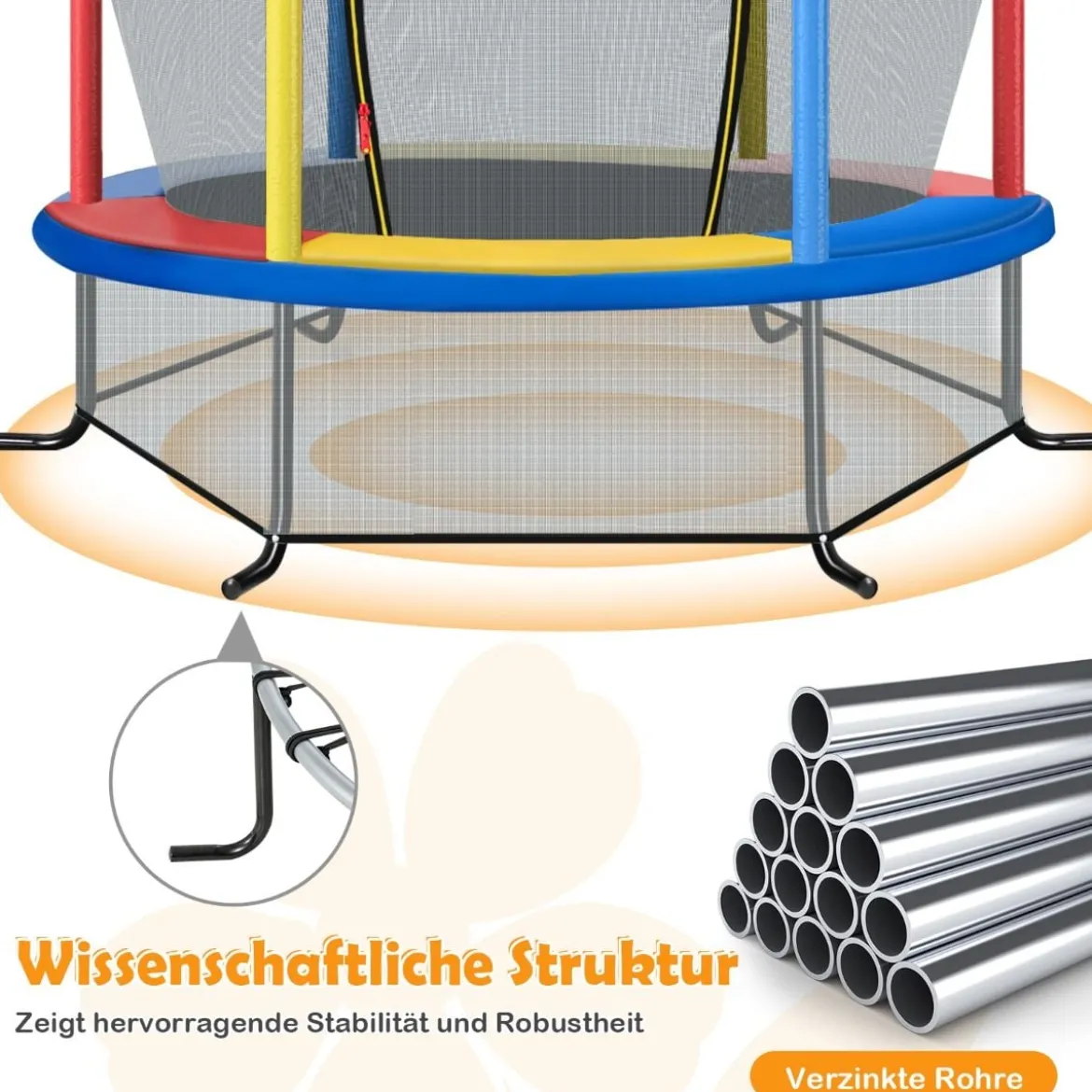 Ø165cm Gartentrampolin mit Sicherheitsnetz Trampolin bis 135KG Belastbar für Kinder ab 3 Jahre