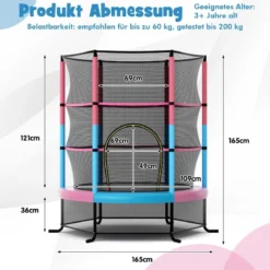 Ø165cm Gartentrampolin mit Sicherheitsnetz Trampolin bis 135KG Belastbar für Kinder ab 3 Jahre