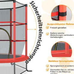 Ø165cm Gartentrampolin mit Sicherheitsnetz Trampolin bis 135KG Belastbar für Kinder ab 3 Jahre