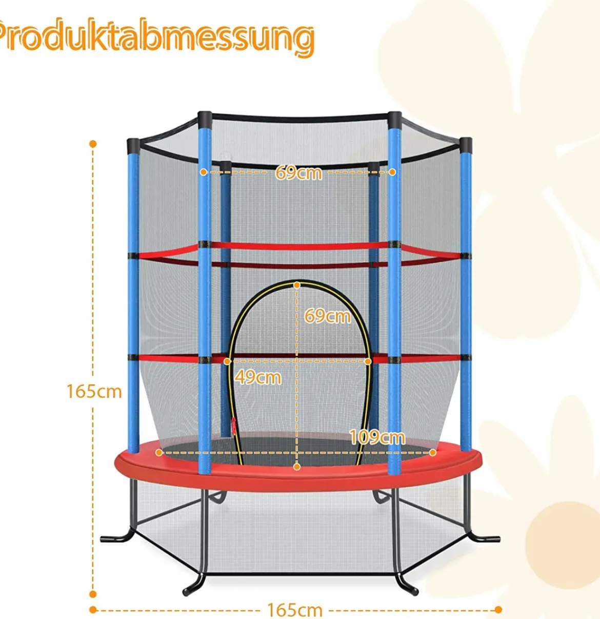 Ø165cm Gartentrampolin mit Sicherheitsnetz Trampolin bis 135KG Belastbar für Kinder ab 3 Jahre