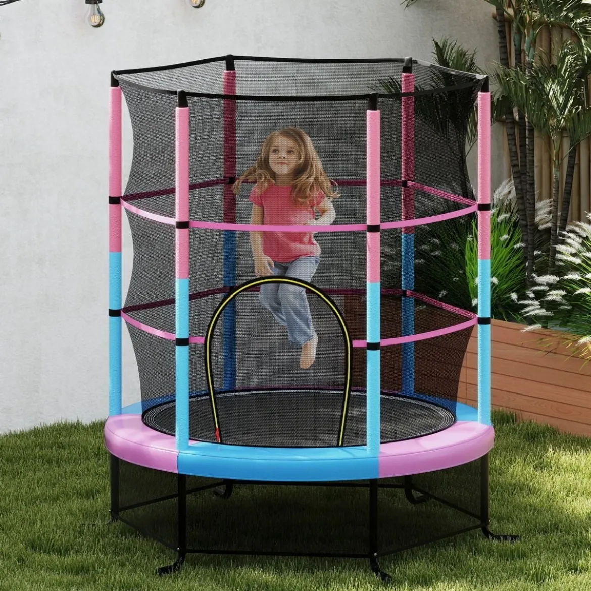 Ø165cm Gartentrampolin mit Sicherheitsnetz Trampolin bis 135KG Belastbar für Kinder ab 3 Jahre