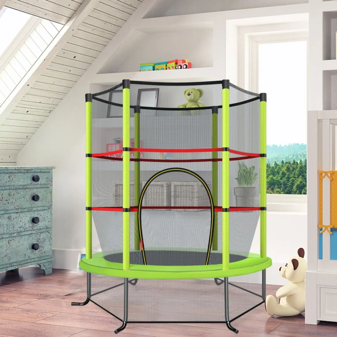Ø165cm Gartentrampolin mit Sicherheitsnetz Trampolin bis 135KG Belastbar für Kinder ab 3 Jahre