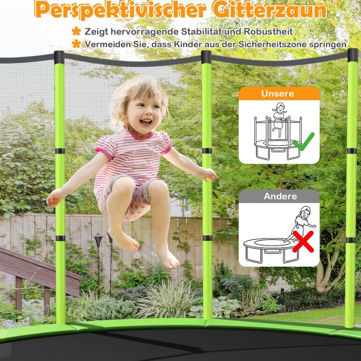 Ø165cm Gartentrampolin mit Sicherheitsnetz Trampolin bis 135KG Belastbar für Kinder ab 3 Jahre