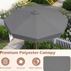 300 cm gezackter Sonnenschirm Marktschirm mit Neigemechanismus Gartenschirm mit Holzstab Graun/Braun/Beige