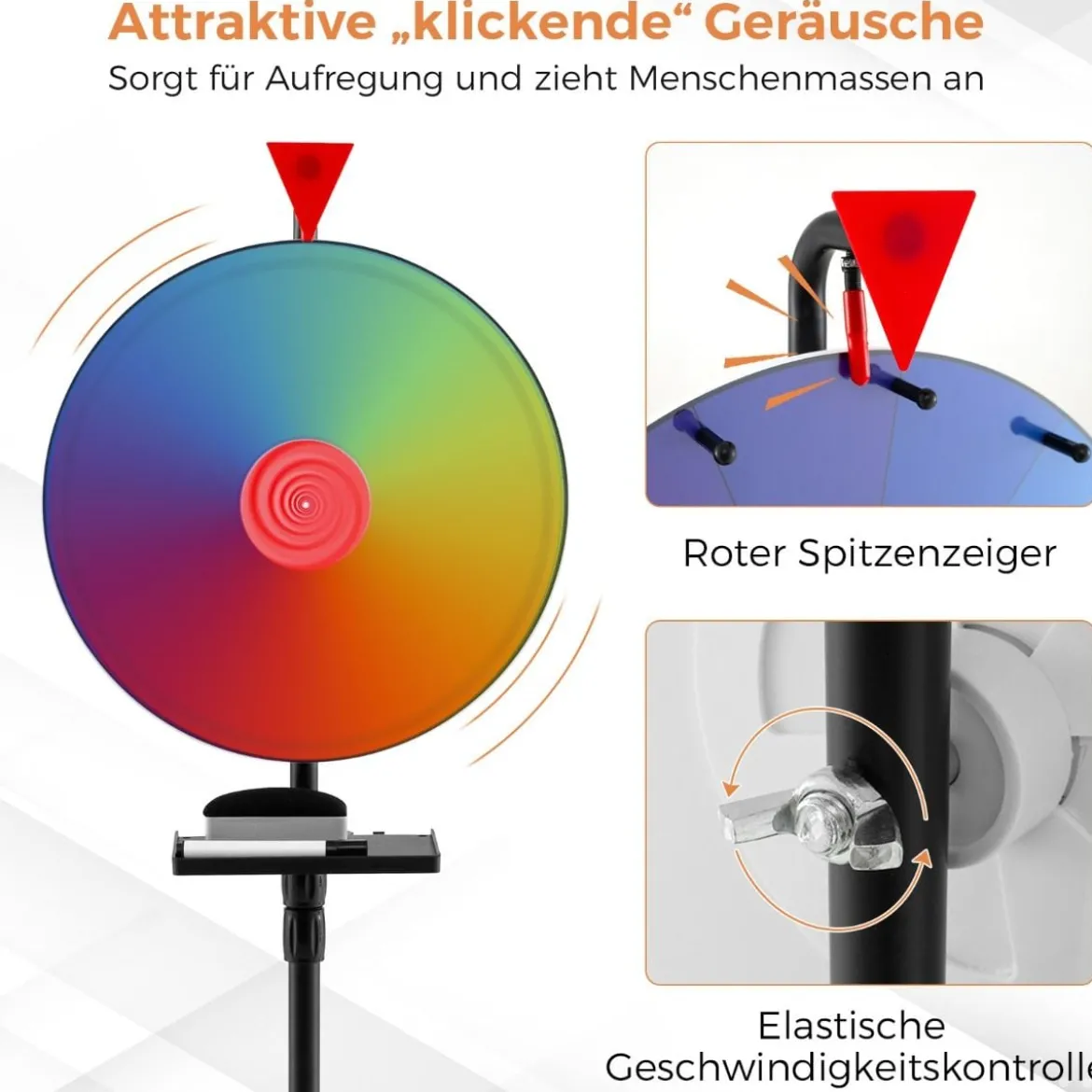 Ø 40 cm Glücksrad mit Dreibein-Bodenständer Höhenverstellbares Preisrad mit Ablage