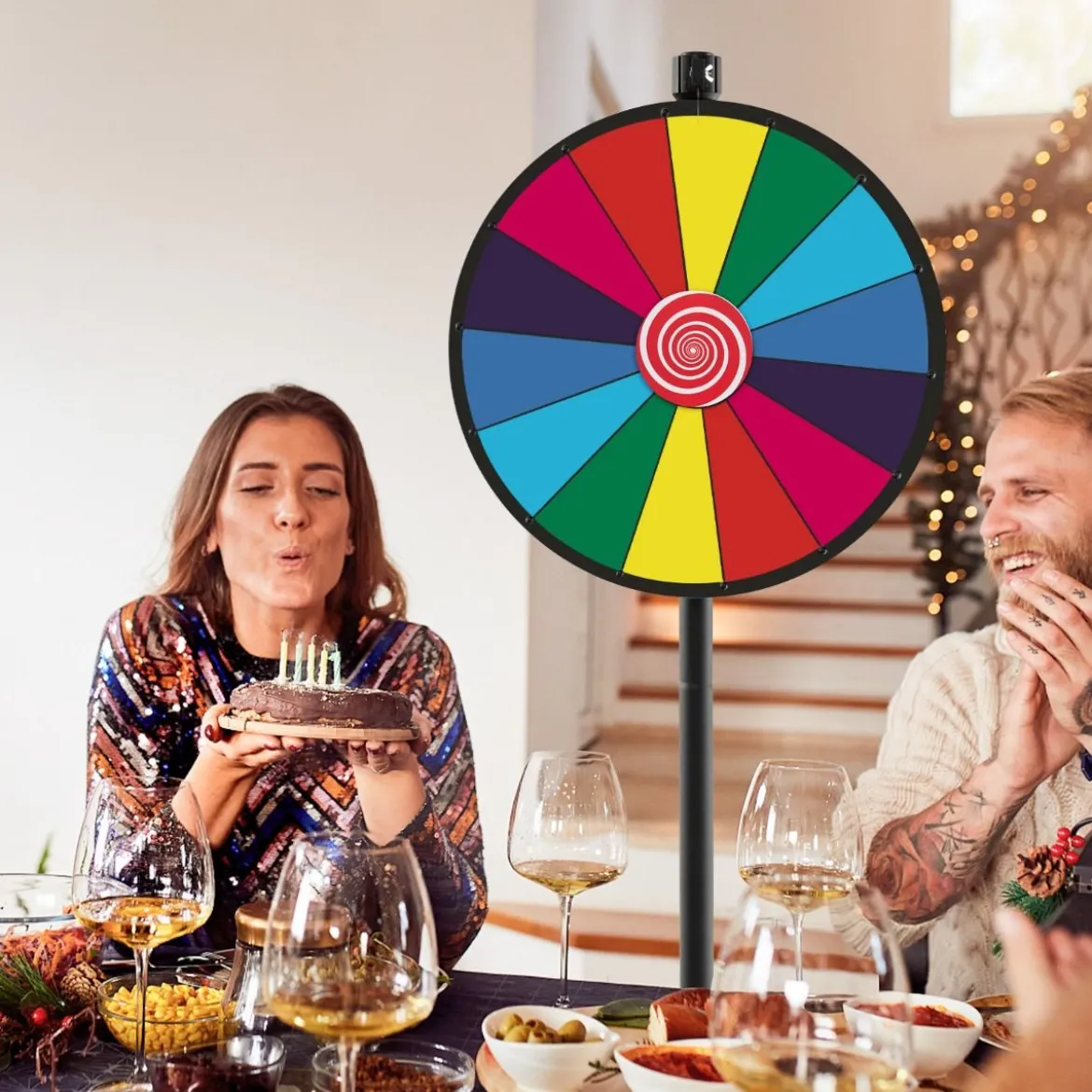 Ø60 cm Glücksrad mit Ständer Preisrad Höhenverstellbares Gewinnspielrad Bunt