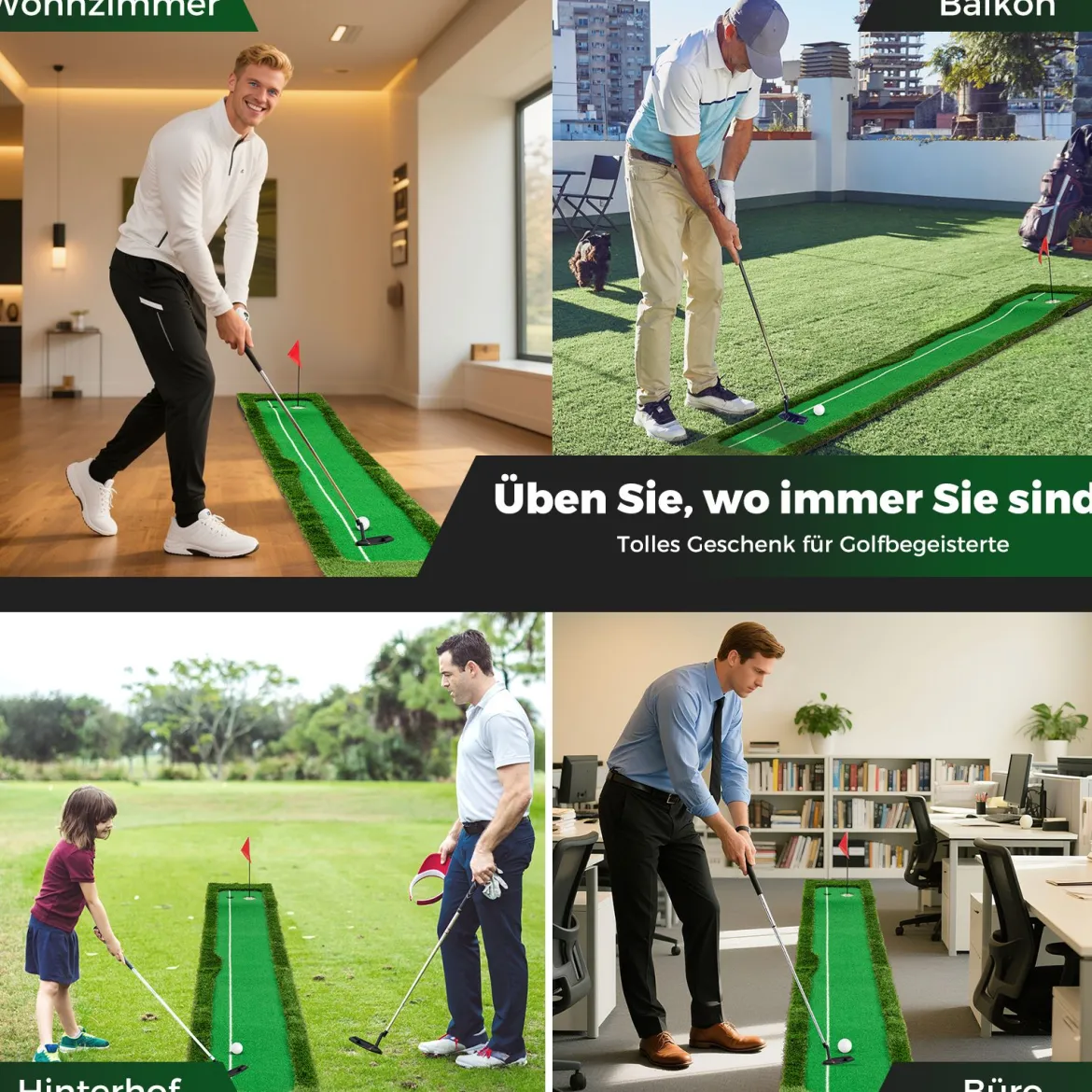 300 cm Golf Puttingmatte Golf-Trainingsmatte mit 3 Golfbällen und 2 Lochgrößen Golf Übungsmatte faltbar