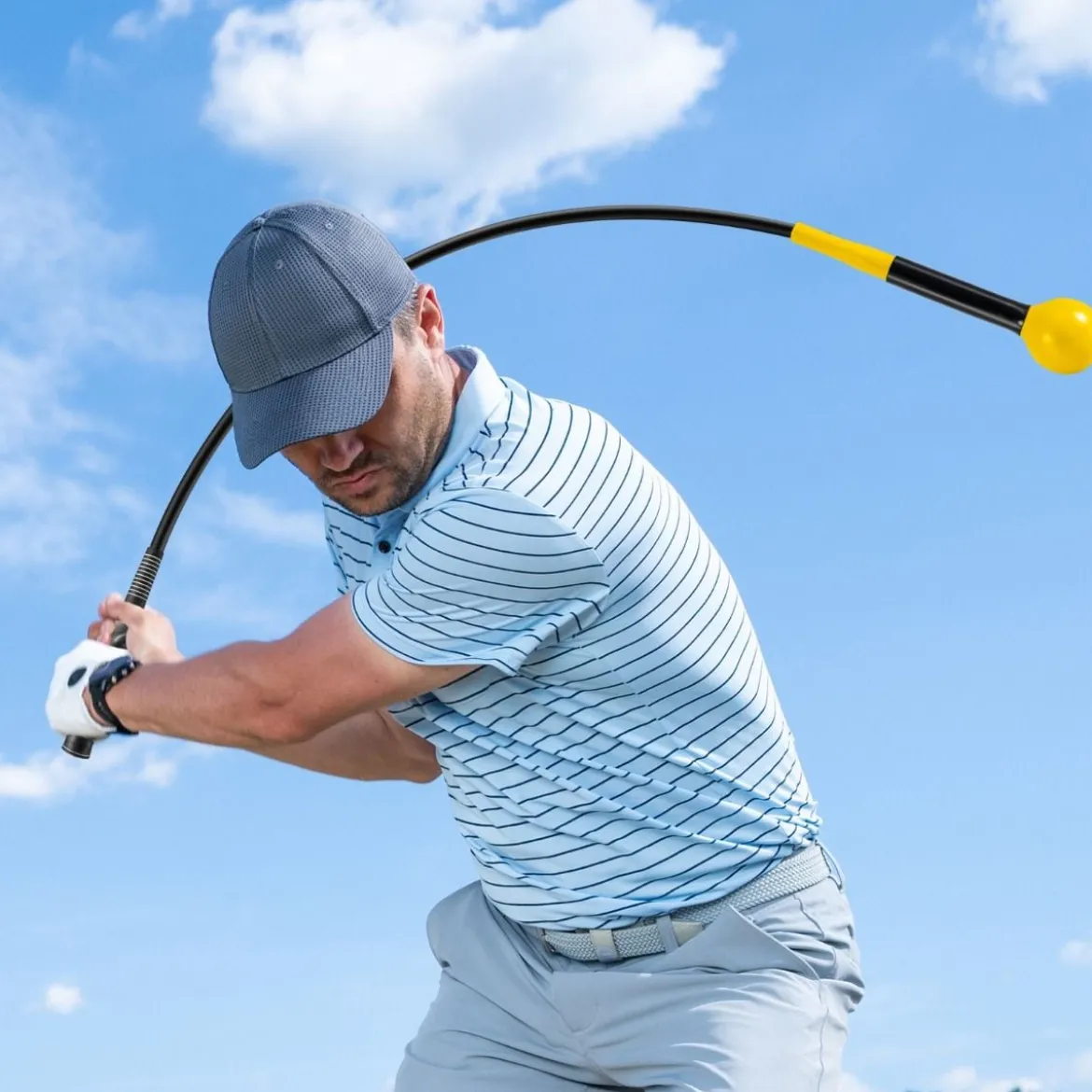 120cm Golfschwungtrainer Hilfe mit Gewichts-Kopf Golf Trainingshilfe Schwungtrainer Gelb