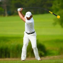 120cm Golfschwungtrainer Hilfe mit Gewichts-Kopf Golf Trainingshilfe Schwungtrainer Gelb