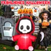 150 cm großer Aufblasbarer Halloweengeist mit Sichel und Grabstein mit LED-Lichtern