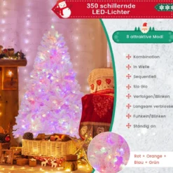 180 cm Großer Beflockter künstlicher Weihnachtsbaum mit 808 PVC-Astspitzen 350 LED-Lichtern und 8 Beleuchtungsmodi