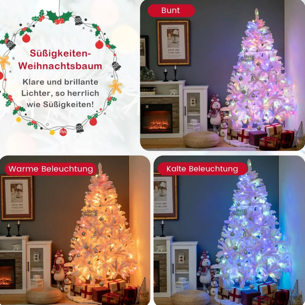 180 cm Großer Beflockter künstlicher Weihnachtsbaum mit 808 PVC-Astspitzen 350 LED-Lichtern und 8 Beleuchtungsmodi