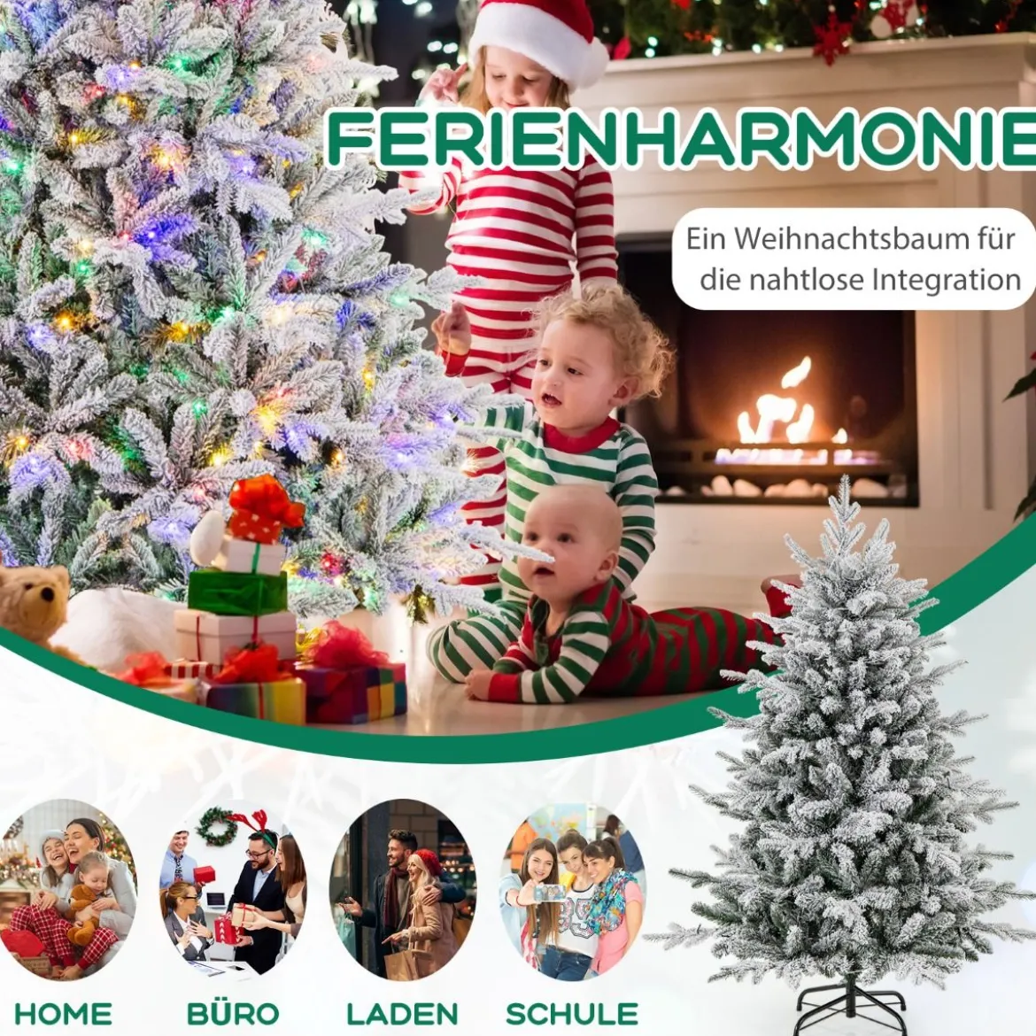 218 cm großer beflockter Weihnachtsbaum künstlicher Christbaum mit 8 Lichtmodi 350 mehrfarbigen LED-Lichtern